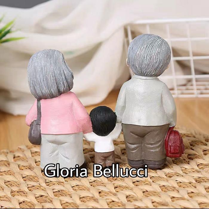 Patung Pajangan Kakek Nenek Cucu Grandpa Oma Hiasan Rumah Anniversary