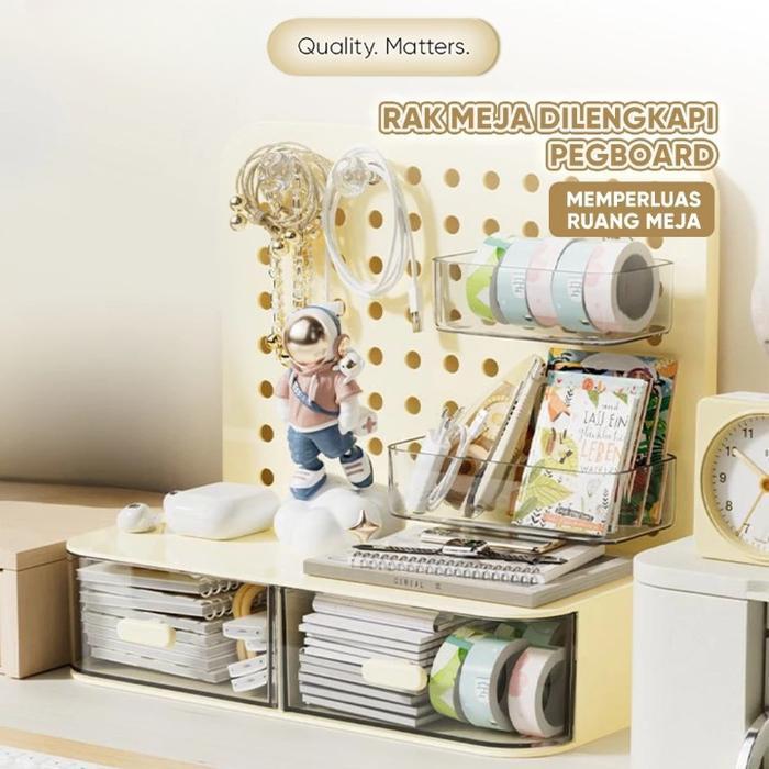 RAK MEJA SERBAGUNA DENGAN PEGBOARD RAK ALAT TULIS AKSESORIS DESK ORGANIZER PHOTOCARD