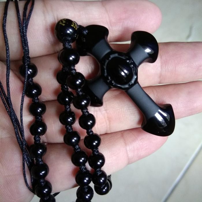 SIAPKIRIM Kalung Salib Obsidian liontin salib Batu READY STOCK