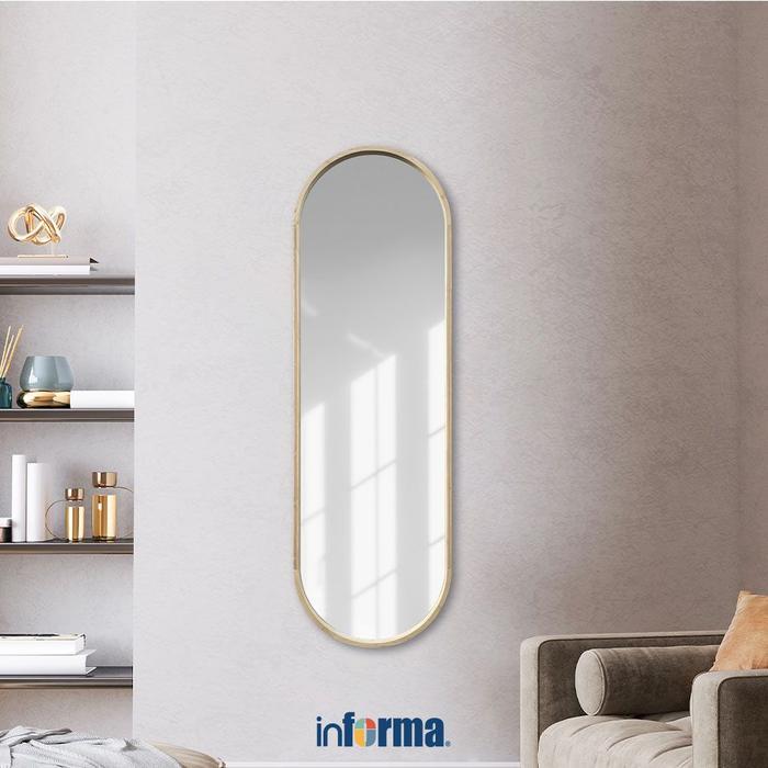 Informa 50X100 cm Cermin Dinding Wooden Oval Kaca Rias Dekorasi Ruangan Pantulan Diri Cermin Gantung