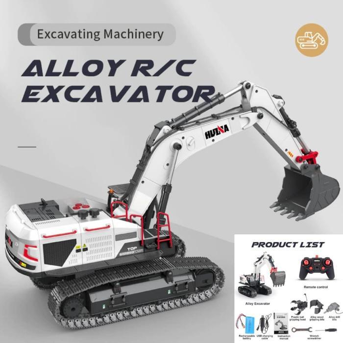 Huina 1594 Excavator Alloy 1/14 Drill Grabber RC Alat Berat RTR