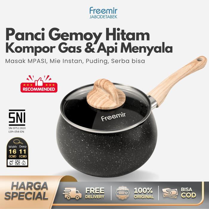 [MEGA SALE] freemir Panci Susu 16 cm Panci Gemoy Batu Granit Set Wajan+Tutup Kaca Cekung Wajan Anti