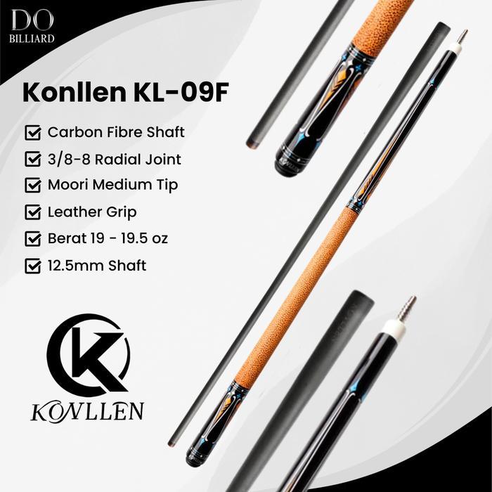 Sale Stick Billiard Konllen Kl-09F Carbon Cue Leather Grip Low Deflection / Stick Konllen Kl-09F