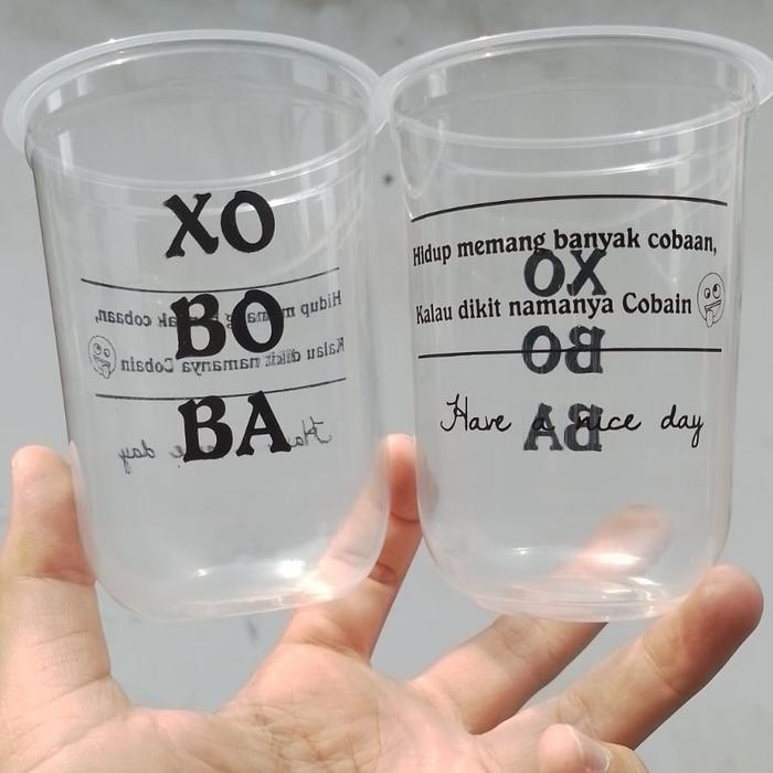 Cup Plastik Sablon Logo Gelas Plastik Boba Cup Oval 16oz 7 Gram 450 ML 9,1cm x 11,6cm Desain Biaya