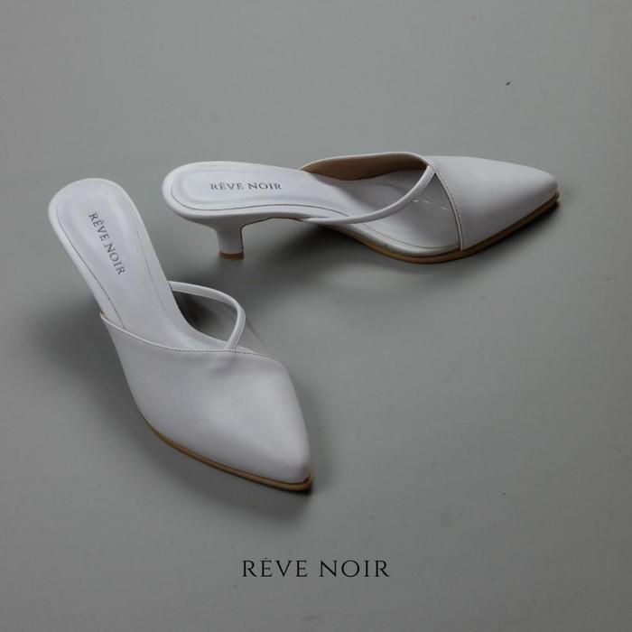 REVE NOIR Ouvert Sandal hak rendah wanita model mules dua warna putih transparan ukuran 36 Slip on H