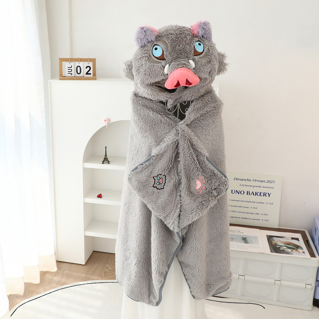Plush Hat Cloak Wild Boar Head U-shaped Hooded Neck PillowAnime Around Hashibira Inosuke Cosplay