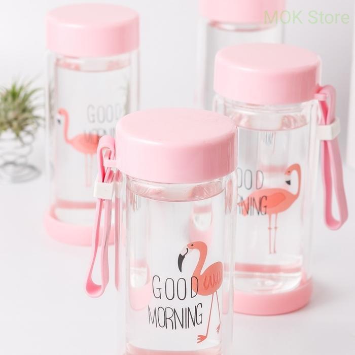 Ada Stok Double Wall Glass Bottle Flamingo/Botol Kaca Double layer