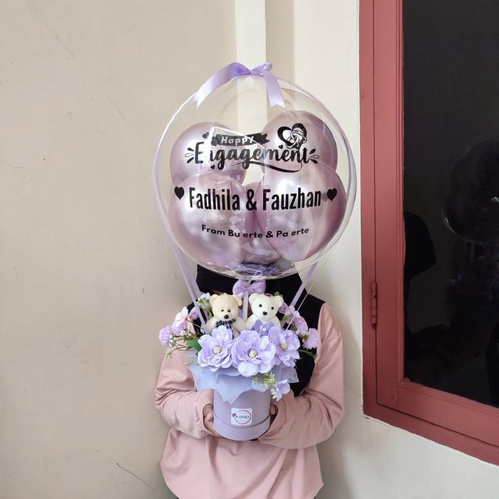 Buket Balon SMALL 2 Boneka Wedding Engagement Bunga Artificial - Silver