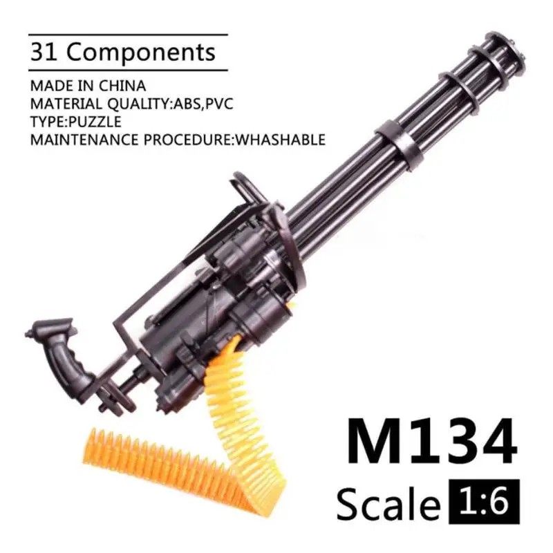 1:6 Scale M134 Gatling Minigun Plastic 4D Gun Model T800 Heavy Machine Guns + Bullet Belt for 12