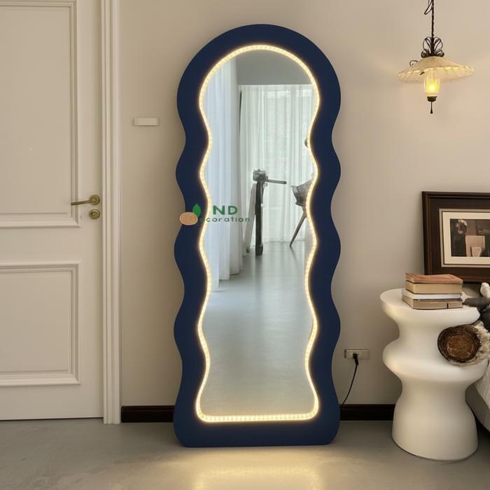Standing Mirror Full Body LED Cermin Wavy Arch Aesthetic Korea Dengan Lampu LED