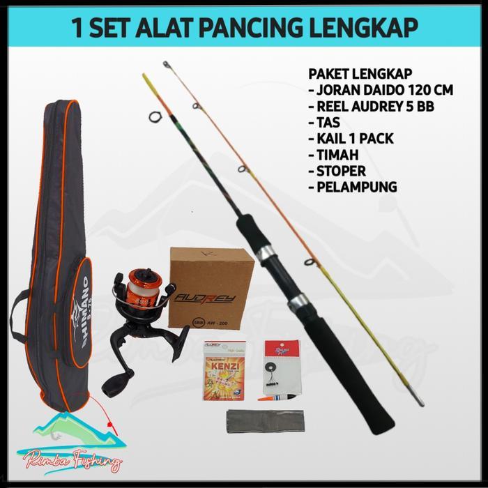 Maguro - 1 Set Joran Sambung 2 Siap Pakai Joran Fiber Solid 120 Cm Reel Senar Terpasang Tas Timah