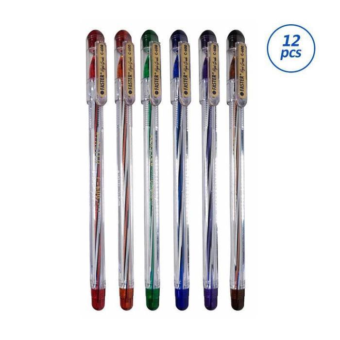 "New" FASTER PEN PULPEN C600 EXTRA FINE 1 KOTAK 1 LUSIN BALLPOINT BOLPEN