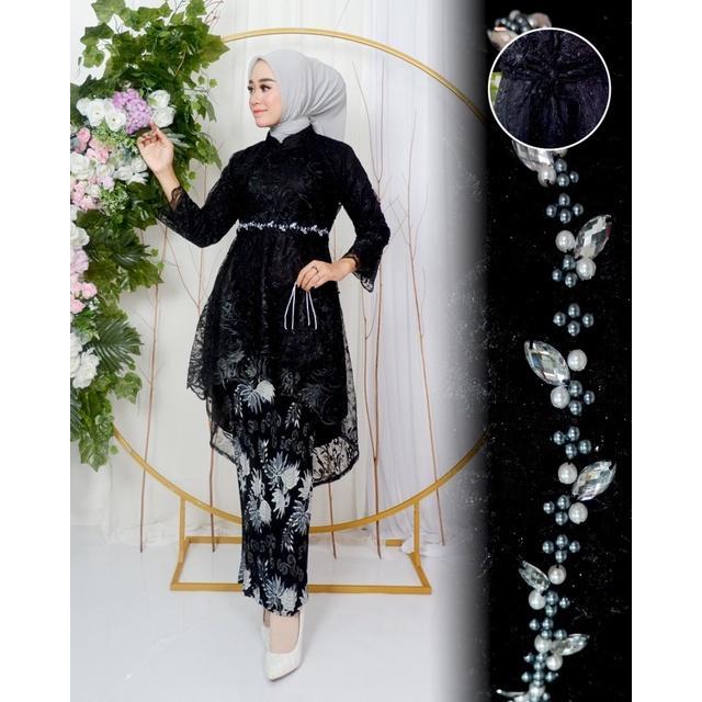 Setelan Kebaya Lesti Kejora Kebaya Tunik Modern Kebaya Wisuda Modern Kebaya Pesta - Hitam, Set M