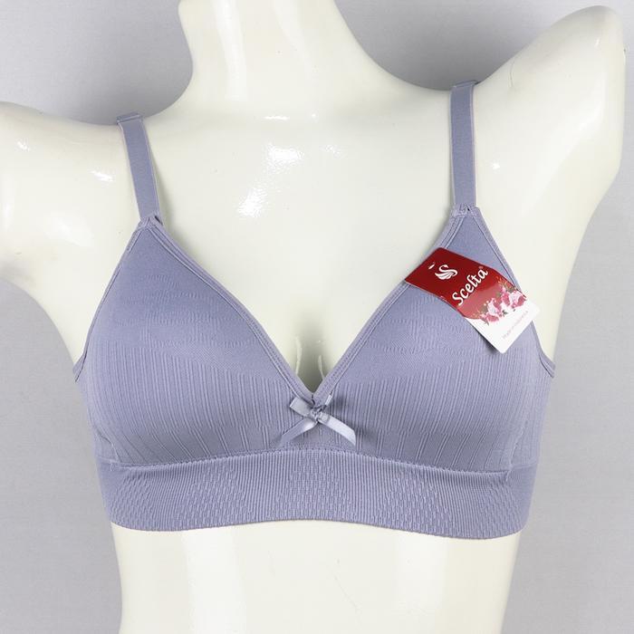 Bra Lembut Tanpa Kawat Bahan Rajut Halus Tali Adjustable Kait Belakang, Biru 36