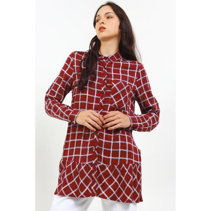 Loose Fit Wanita Kemeja Wanita Model Longgar Bahan Rayon Warna Merah Marun - L Wanita Cardinal G0816