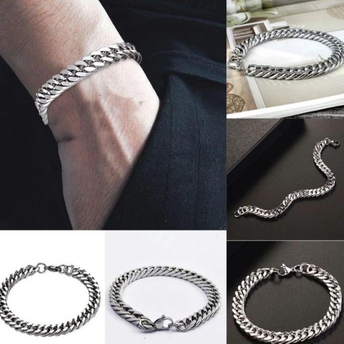 GELANG RANTAI TITANIUM SILVER PRIA DAN WANITA FASHION KOREA Bracelets