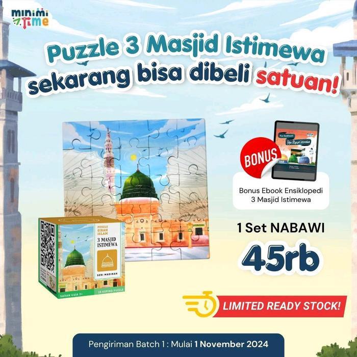 Mainan Edukasi Anak | Puzzle Sirah Islam: 3 Masjid Istimewa | Mekah Madinah Palestina | Games Hadiah