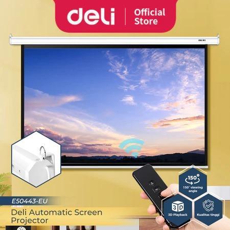 Deli Automatic Screen Projector Layar Proyektor Otomatis 100&120 Inch Dengan Remote Bisa Digantung