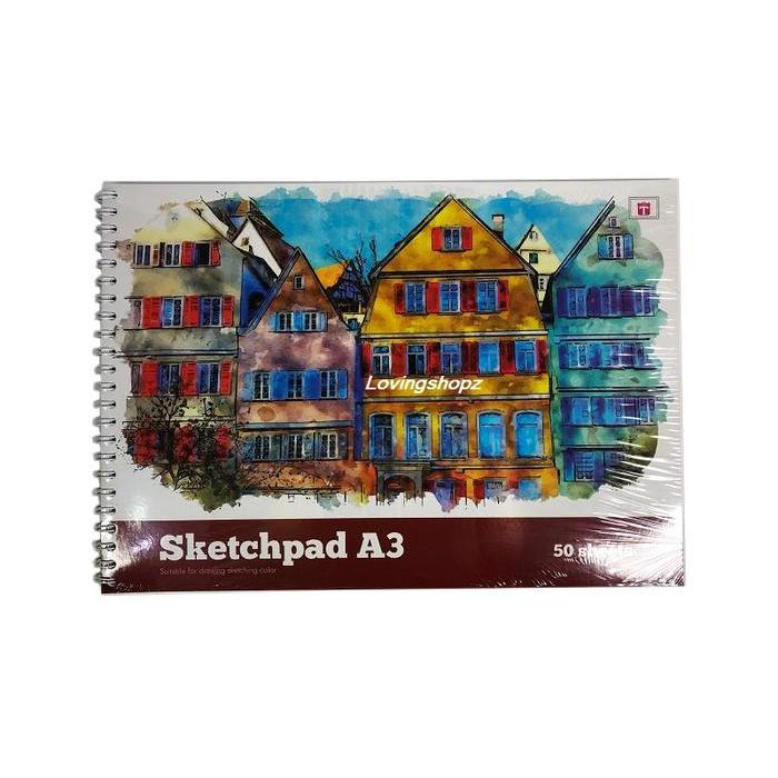 Buku Sketsa A3 Spiral 50 Lembar Kertas 150gsm Tiara Sketchbook