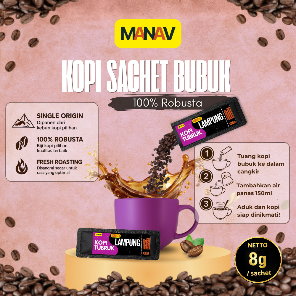 Manav Kopi Tubruk Robusta Lampung 8gr Sachet Kopi Bubuk Single Origin