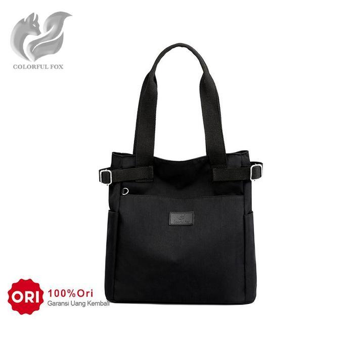 Tas Bahu Wanita Totebag Kuliah Anti Air COLORFUL FOX 0441 - Black