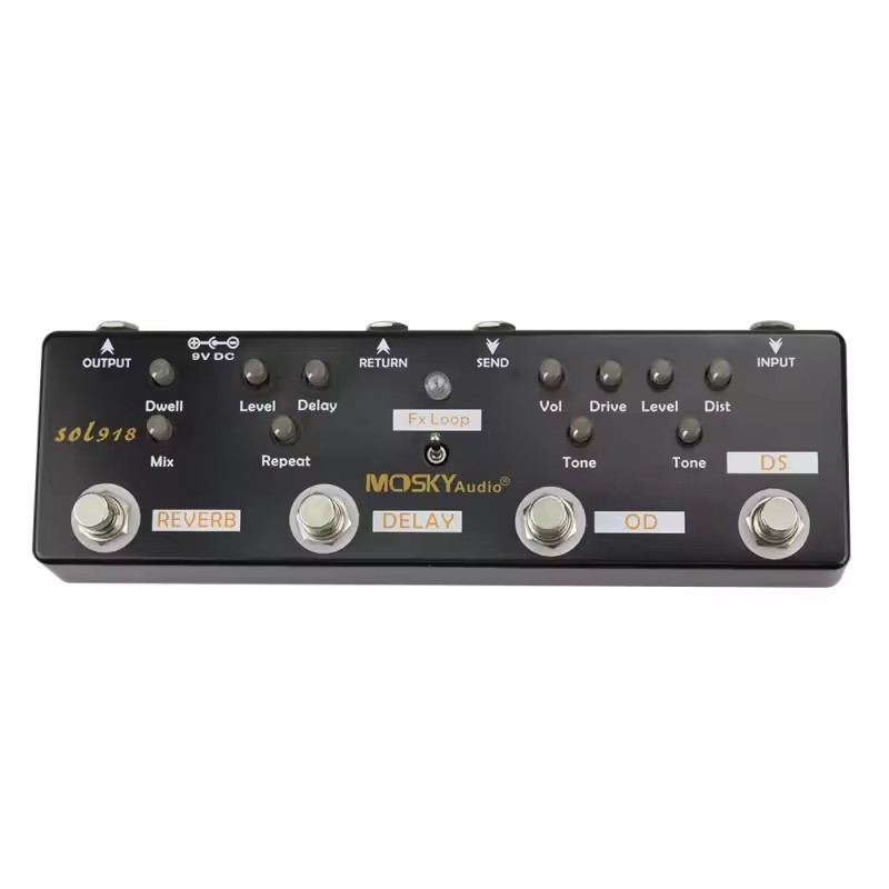 MOSKY SOL918 5-in-1 Guitar Multi Effects Pedal Reverb Delay FX Loop Overdrive Distortion True Bypass