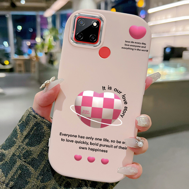 Casing Hp Untuk Realme C12 C25 C25s C15 C11 2020 Narzo 20 Narzo 30A 50A Case Hati papan catur Kasing