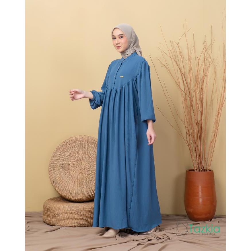 Promo Dress Muslim Wanita Amelia Denim Gamis Polos Crinkle Tazkia Hijab Terlaris