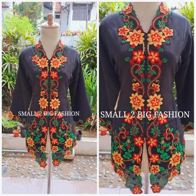 Kebaya Muslim Bordir Encim Panjang Warna Hitam Ukuran Besar