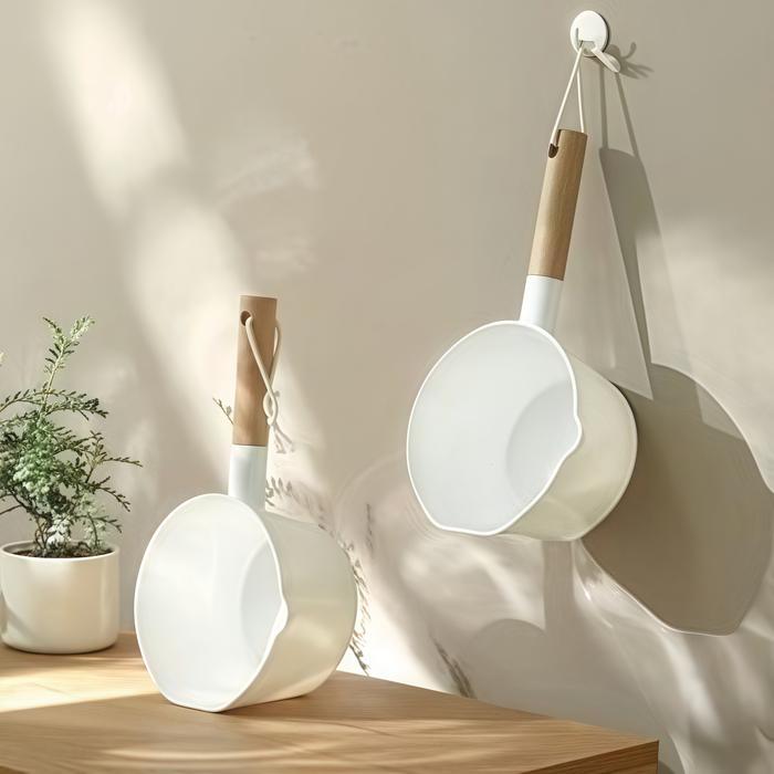 NEW Home gayung air putih gagang Kayu/Home gayung mandi aesthetic/Gayung putih plastik/Gayung