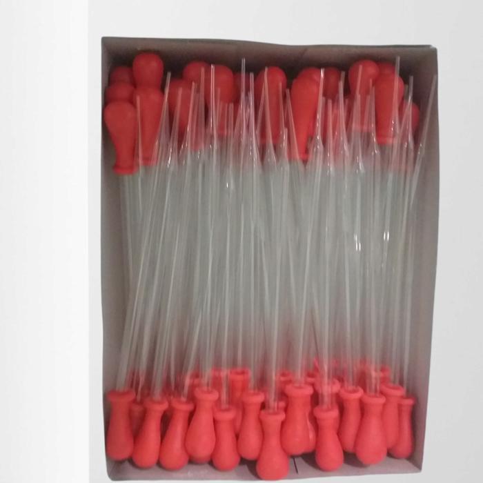 Pipet Tetes Kaca Panjang 15 cm dengan Karet Merah Isi 100 Pcs