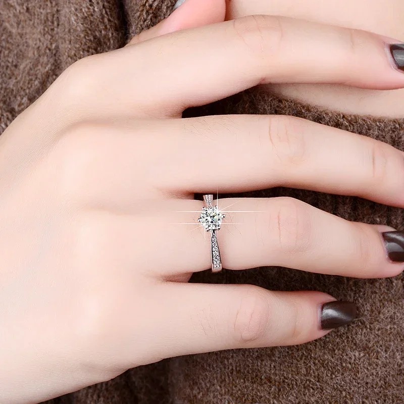 Real 18K White Gold PT950 Platinum Eternity Rings Real 0.5CT 1CT Moissanite Ring for Women Top D
