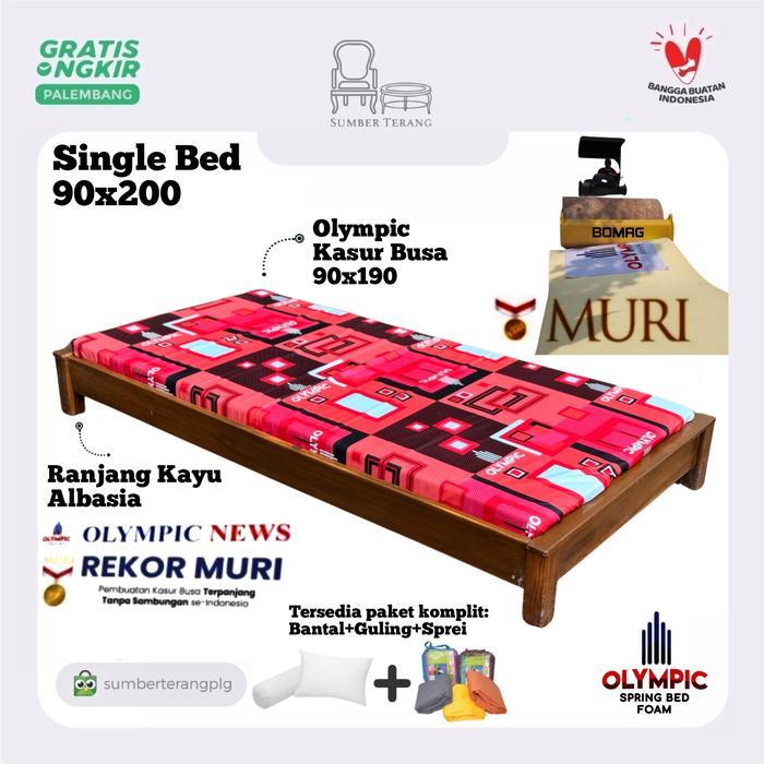 Ranjang Sorong Kayu 90x200 Single Bed Kasur Busa Olympic Matras Divan