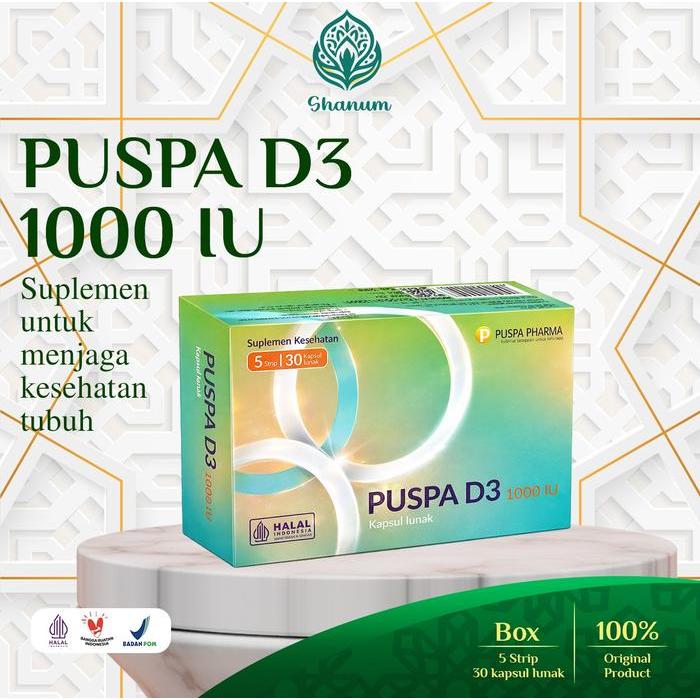 Puspa D3 1000 - Vitamin D3 1000 Iu - Isi 30 Soft Capsule - Untuk Menjaga Kesehatan Tulang - Halal
