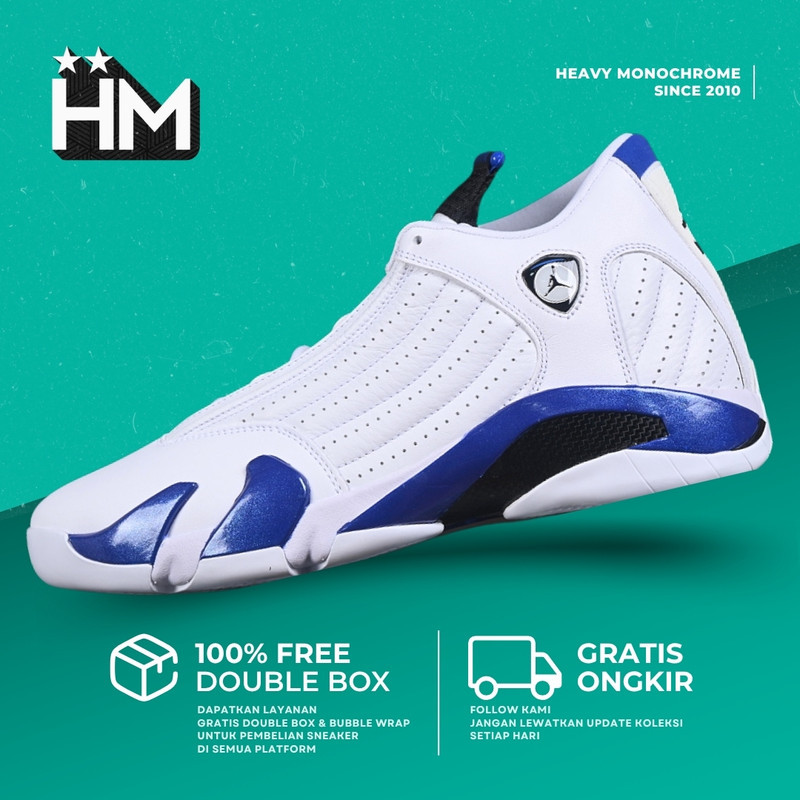 Jordan 14 Retro White Hyper Royal Sneaker 487471-104 (Size 40-48.5)