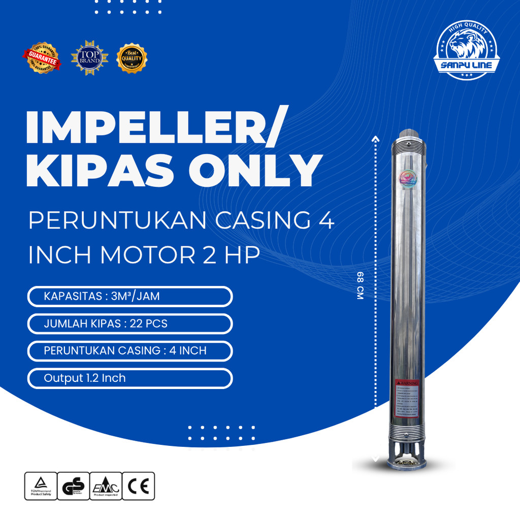 Kipas / Impeller Pompa Air Submersible SanpuLine 4 Inch 3/22 2HP | Output 1.2 Inch | 3M³/Jam