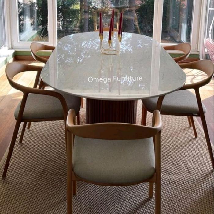 dining Table, 200x90 meja makan marmer Carrara, kursi makan minimalis chair sofa retro living, top t