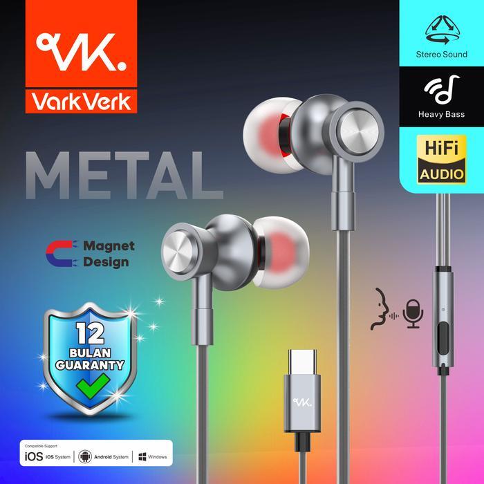 Varkverk Magnet Design Metal Handsfree With Micphone Type C Jack Stereo Sound Super Bass Hi Fi