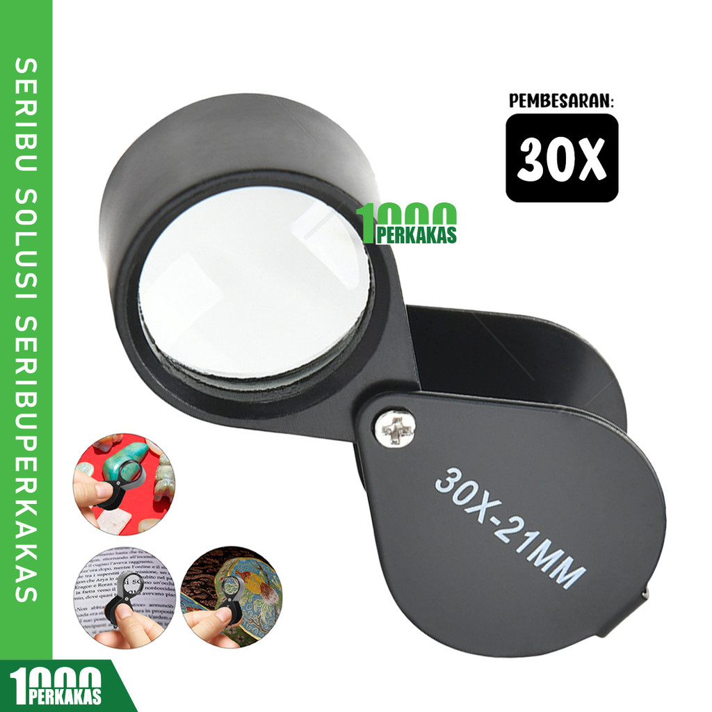 Kaca Pembesar Foldable 21mm 30x AL14 1P / Jewelers Loupe Magnifying Glass Lipat Logam Portable Perhi