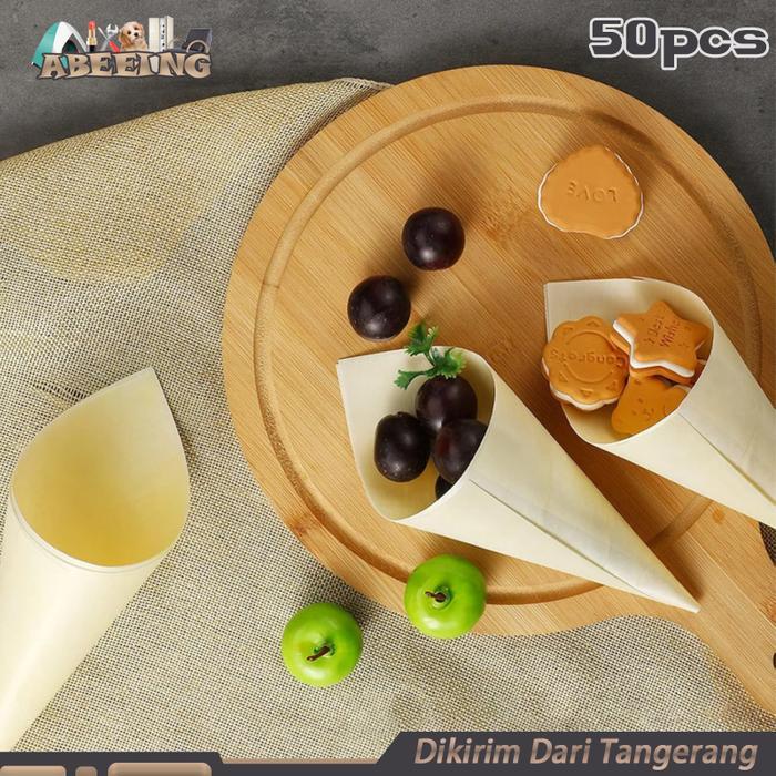 Cone Es Cream 50pcs Cone Es Krim Peralatan Pesta Wooden wadah
