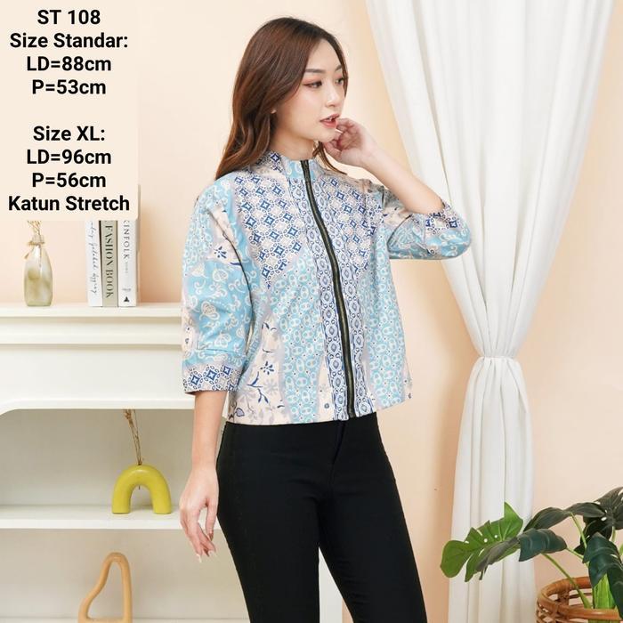 PROMO JAKET BOMBER FAIRA BATIK 108/364 MODERN ATASAN WANITA Katun Stretch Bunga Motif Crop Baju