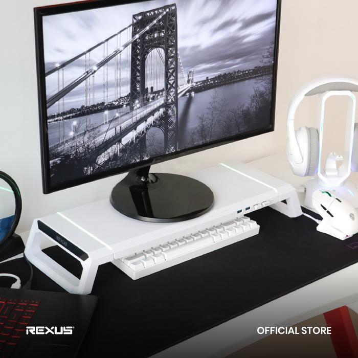 Rexus Monitor Stand Trant Fp03: Stand Monitor/Laptop Logam Ergonomis, Hitam/Putih, Beban Hingga
