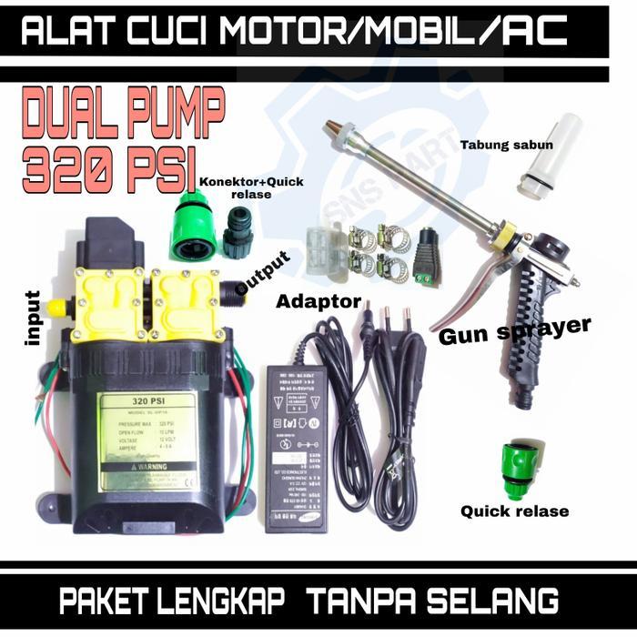 Mesin Pompa Air Dc 320 Psi Gun Zet Metal +Tabung Sabun Tanpa Selang