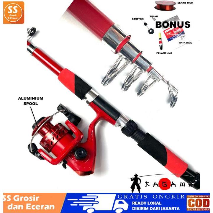 Maguro - Set Joran Pancing Gulungan Metal Besi Siap Pakai Ukuran 150 Dan 210