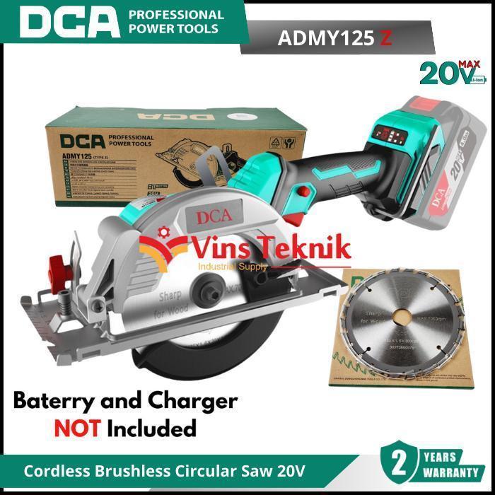 DCA ADMY125 Z Mesin Gergaji Kayu Baterai Cordless Brushless Circular Saw 20V ADMY125Z