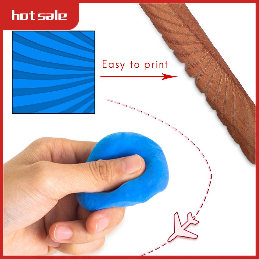 A25I-Pottery Tools,Wooden Handle Rollers Clay Modeling Pattern Rollers Kit Pottery Tools Set With