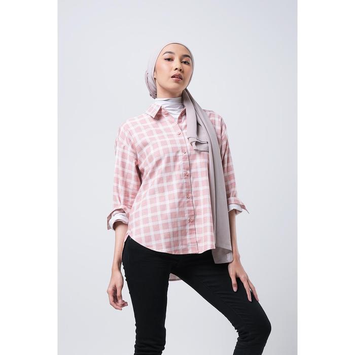 Logo Jeans Wanita Kemeja Wanita Lengan Panjang Motif Bunga Warna Pink Putih Ukuran SM Wanita Aruna P