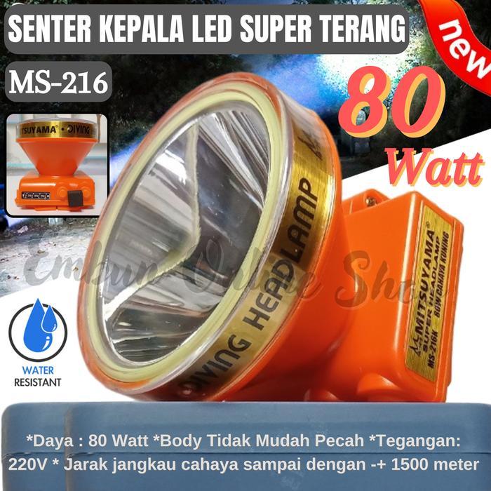 Senter Kepala Super Terang Mitsuyama Ms-216 / Senter Kepala Selam 80 Watt / Senter Kepala 80 Watt
