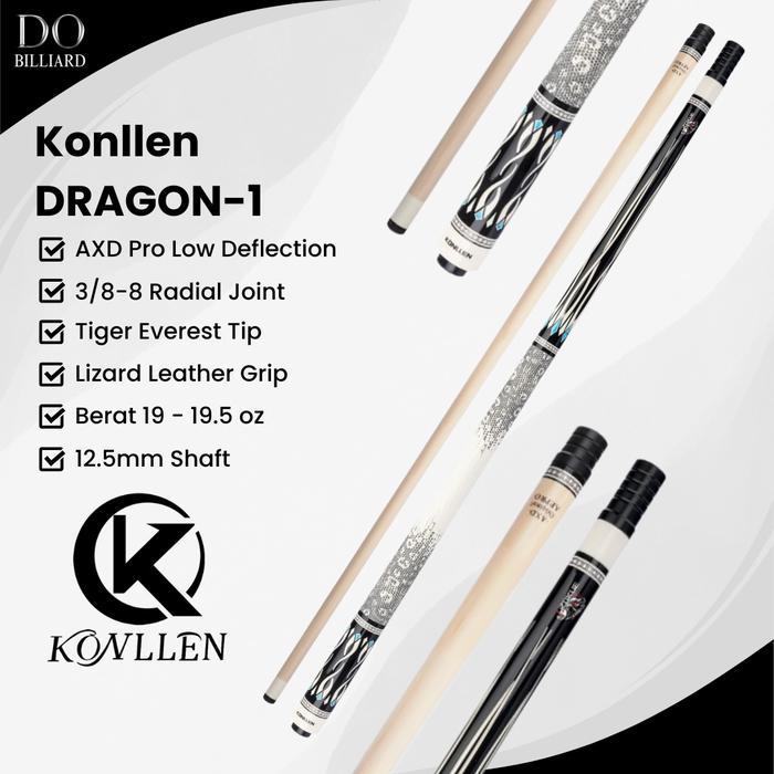 Stick Billiard KONLLEN DRAGON Series Cue Leather Grip Low Deflection / Stick Konllen DRAGON