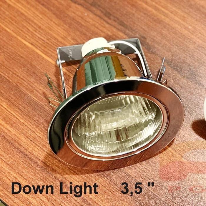 Downlight 3,5 inci fitting E27 reflektor silver glossy list chrome untuk lampu LED 7-9 watt